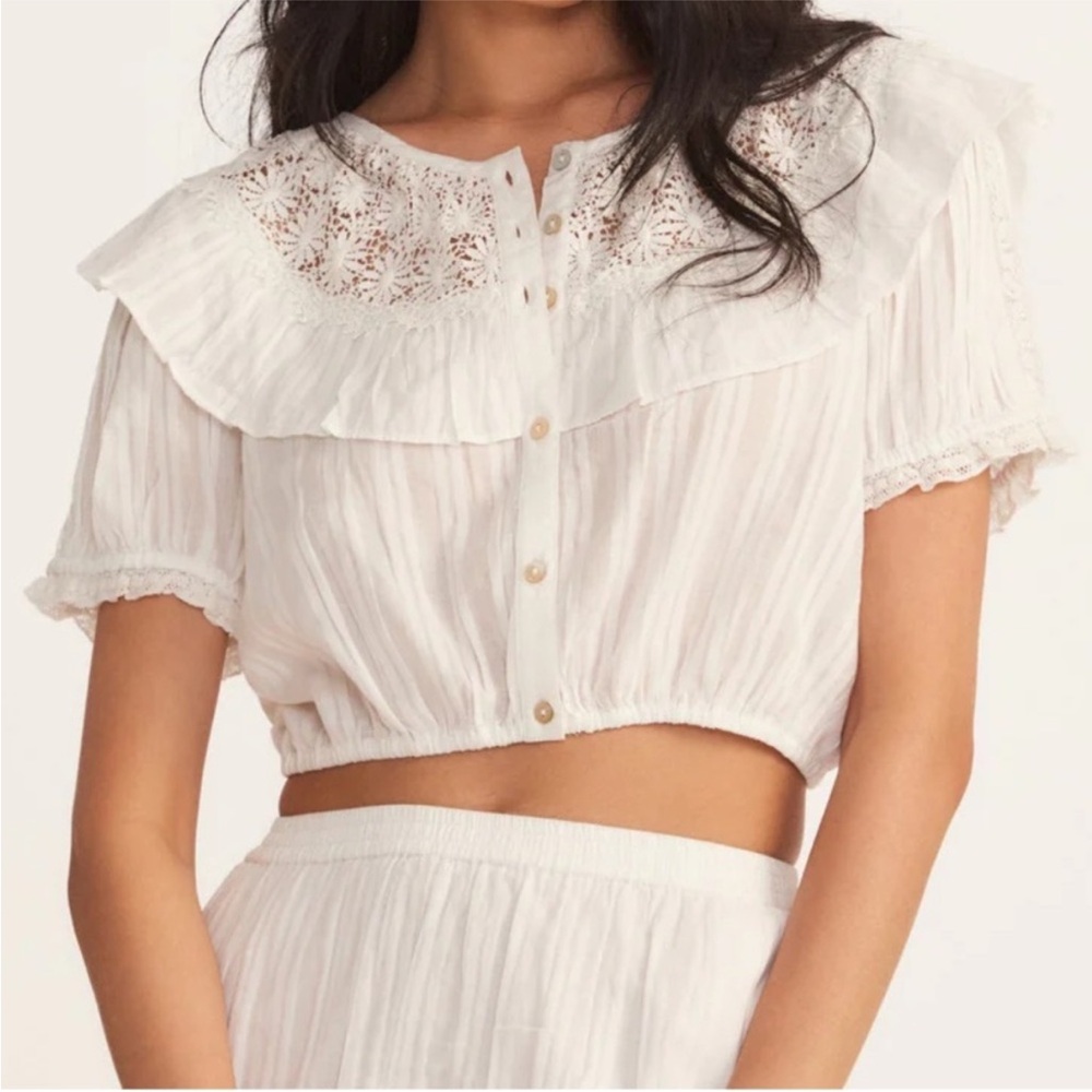 NWT LoveShackFancy Elania Crop Blouse with Bib Collar